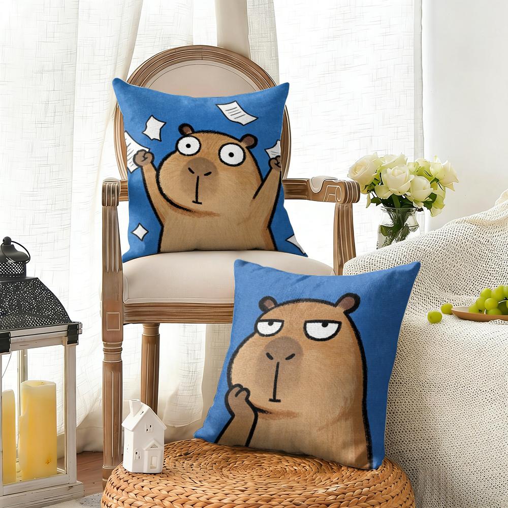 Capybara Cute Cushion Cover Summer Linen Pillow Case Organic Fabric Cushion Cover Double-Sided Print Sofa Home Decor