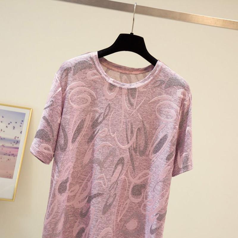 T-shirt Women Versatile Summer Casual Large Size Loose Round Neck Pullover Short-sleeved Tops