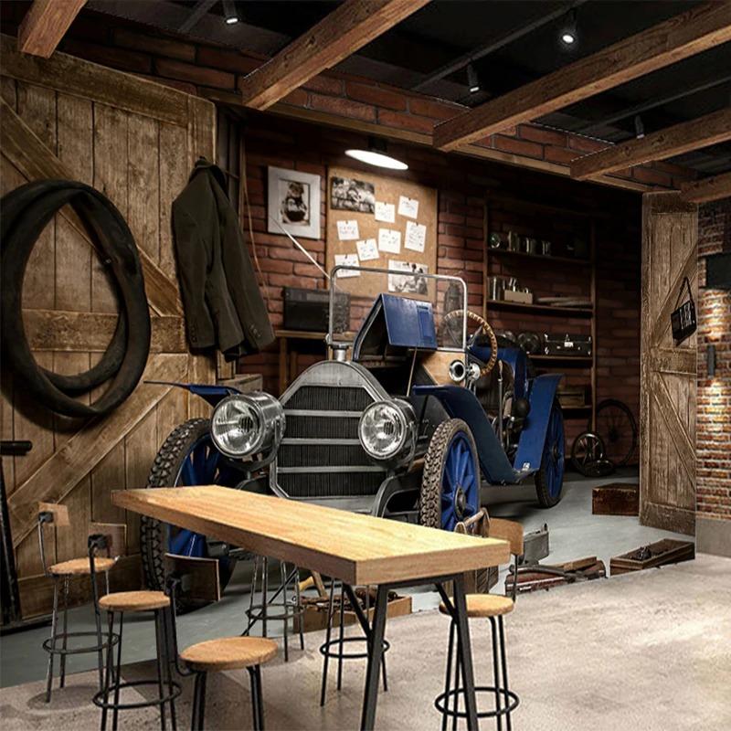 Vintage Wallpaper 3D Stereo Retro Car Mural Restaurant Cafe Living Room Creative Decor 3D Wall Paper