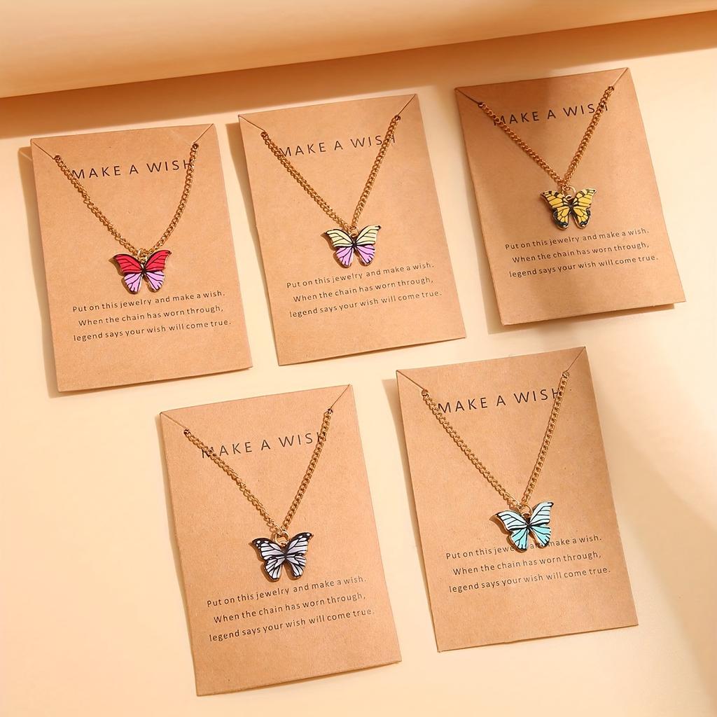 iF ME 5 PCS Colorful Butterfly Pendant Necklace Set Fashion Necklace Party Gift for Women Jewelry Accessories