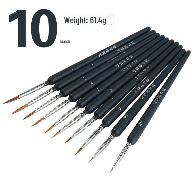 10-Piece Black Rod Digital Oil Paint Brush Set - Student Liner & Wolf Hair Detail Pens 10 Wolf Hair Liner Pens чёрный