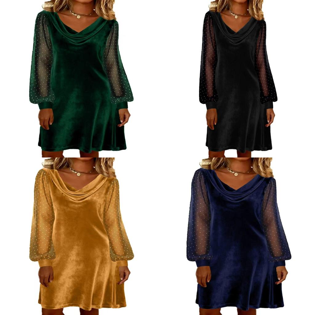Polyesterlong Sleeve A Line Dress With Sequins For Casual Wear