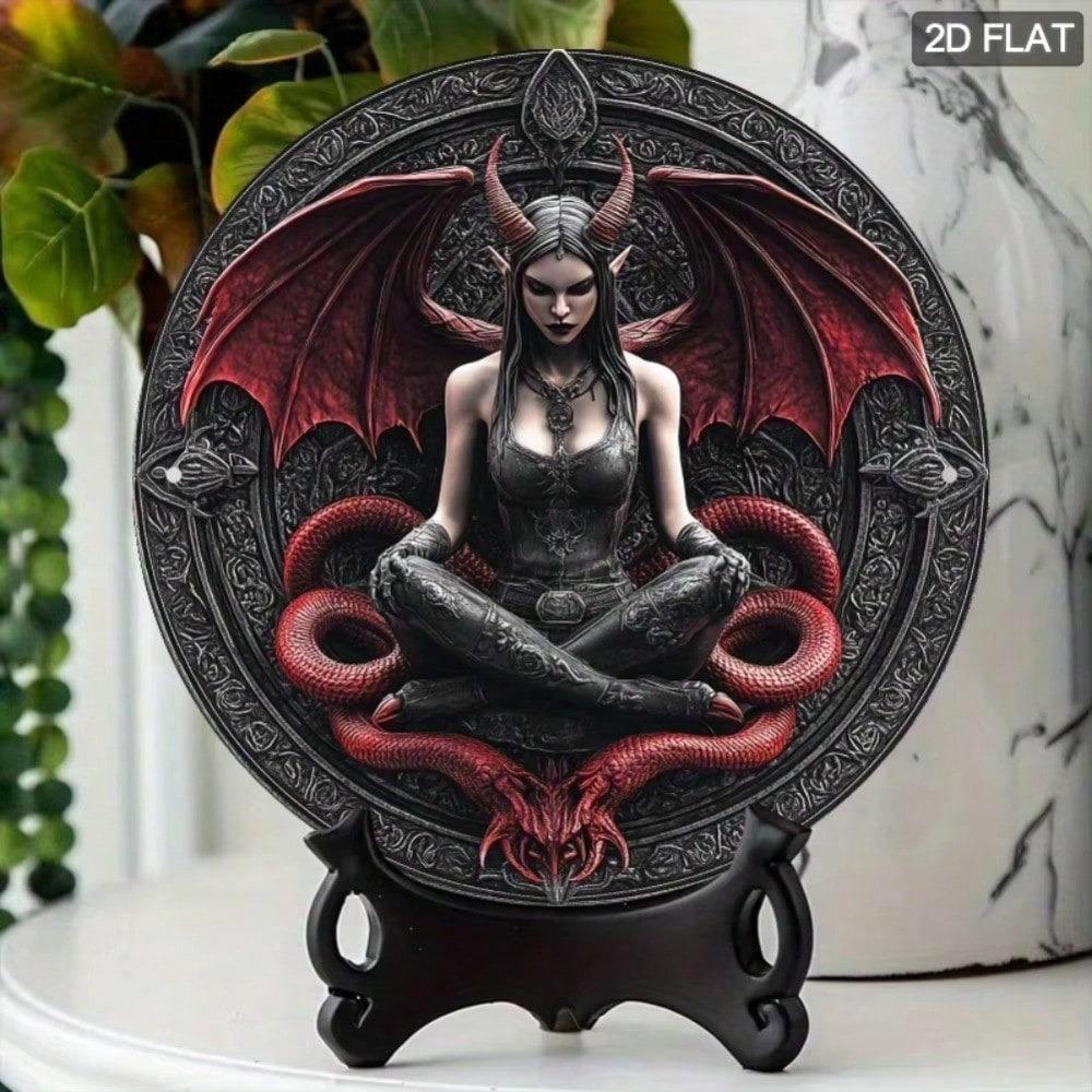 Lilith Démon Kovové Nástěnné Umění Kulatý Hliníkový Značka Halloween Domácí Dekorace