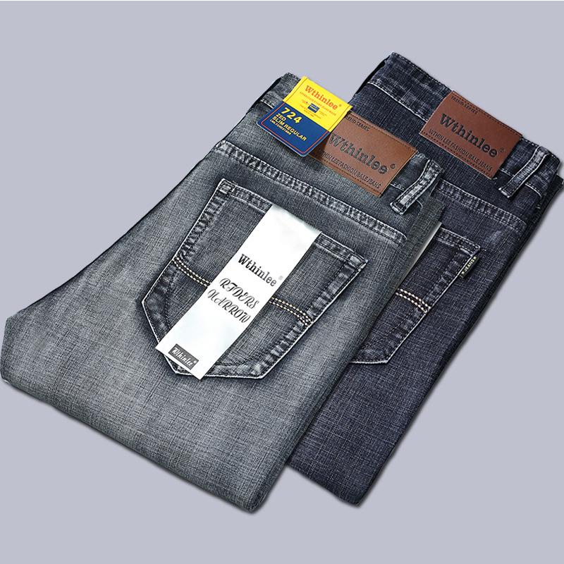 Wthinlee Men's Mid-High Waist Straight Leg Jeans - Spring & Autumn Business Casual Trendy Long Pants