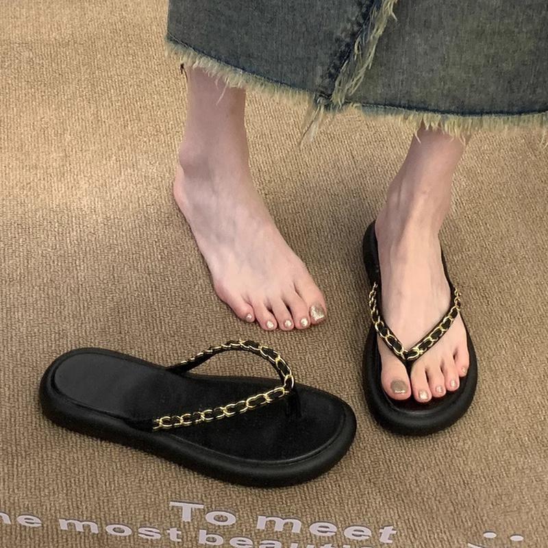 2025 New Internet Celebrity High-end Cool Slippers Women's Summer Wear Fashion Versatile with Skirt Thick-bottomed Flip-flops