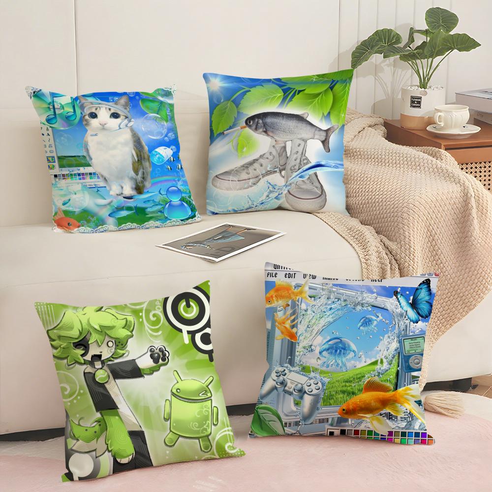Frutiger Aero Art Cushion Cover Soft Short Plush Pillow Cover Smooth Cozy Texture Aesthetic Cushion Case Home Decor