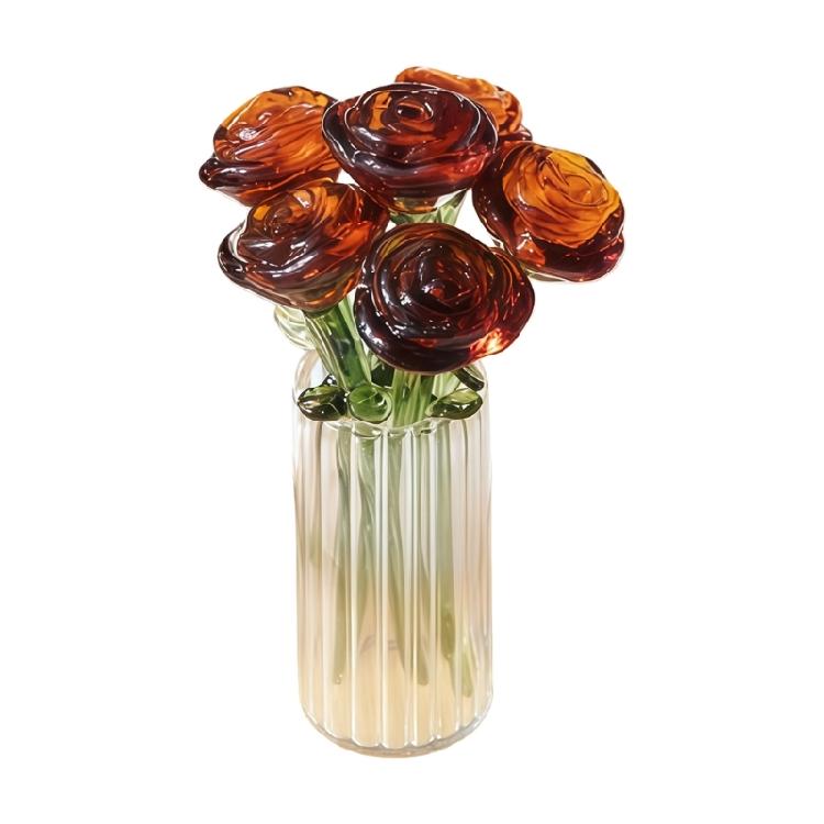 Miniature Crystal Rose Flower Figurine Set Collectible Bouquet Ornaments Gift for Valentines Day Wedding Table Decors
