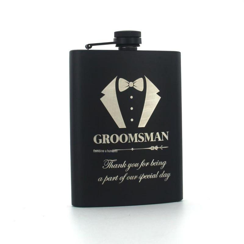 8oz Edelstahl Taschenflasche mit russischem Leder, Tragbare kleine Outdoor-Flasche - Braun/Schwarz