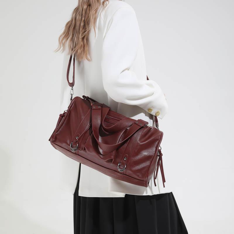 Faux Leather Duffel Bag Women's Fashion Shoulder Tote with Front Zip Pocket