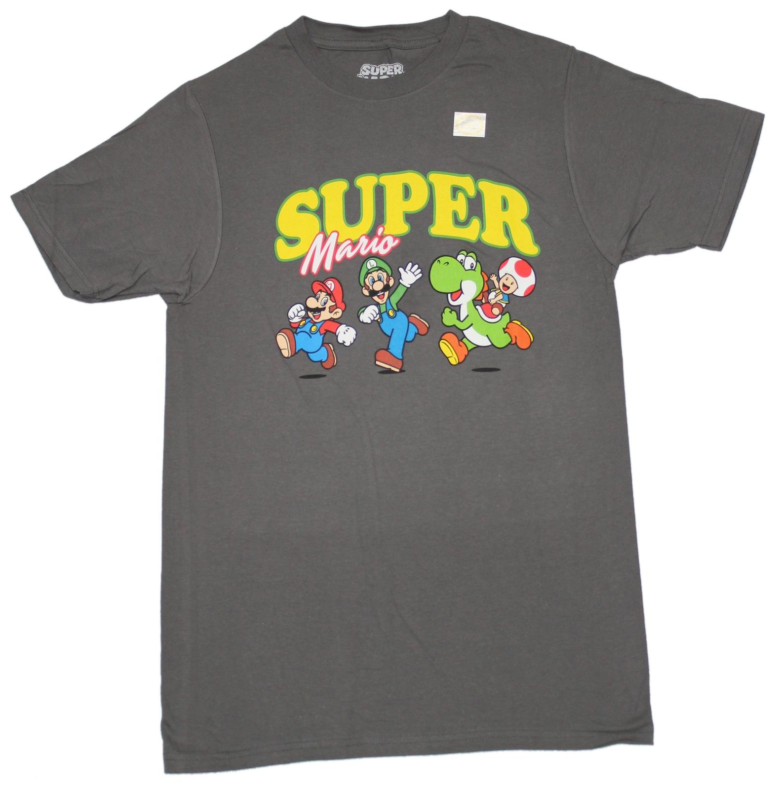 Super Mario Brothers New Adult T-Shirt - Mario Luigi Yoshi & Toad Logo L