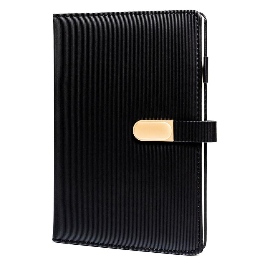 Gift Set: Black, Elegant A5 Lined Notebook and Pen with Black Ink - Peterson