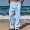 All-season Lightweight Men’s Casual Linen Trousers: Plain-coloured, Loose-fitting, Wide-leg, Straight-leg Beach Trousers