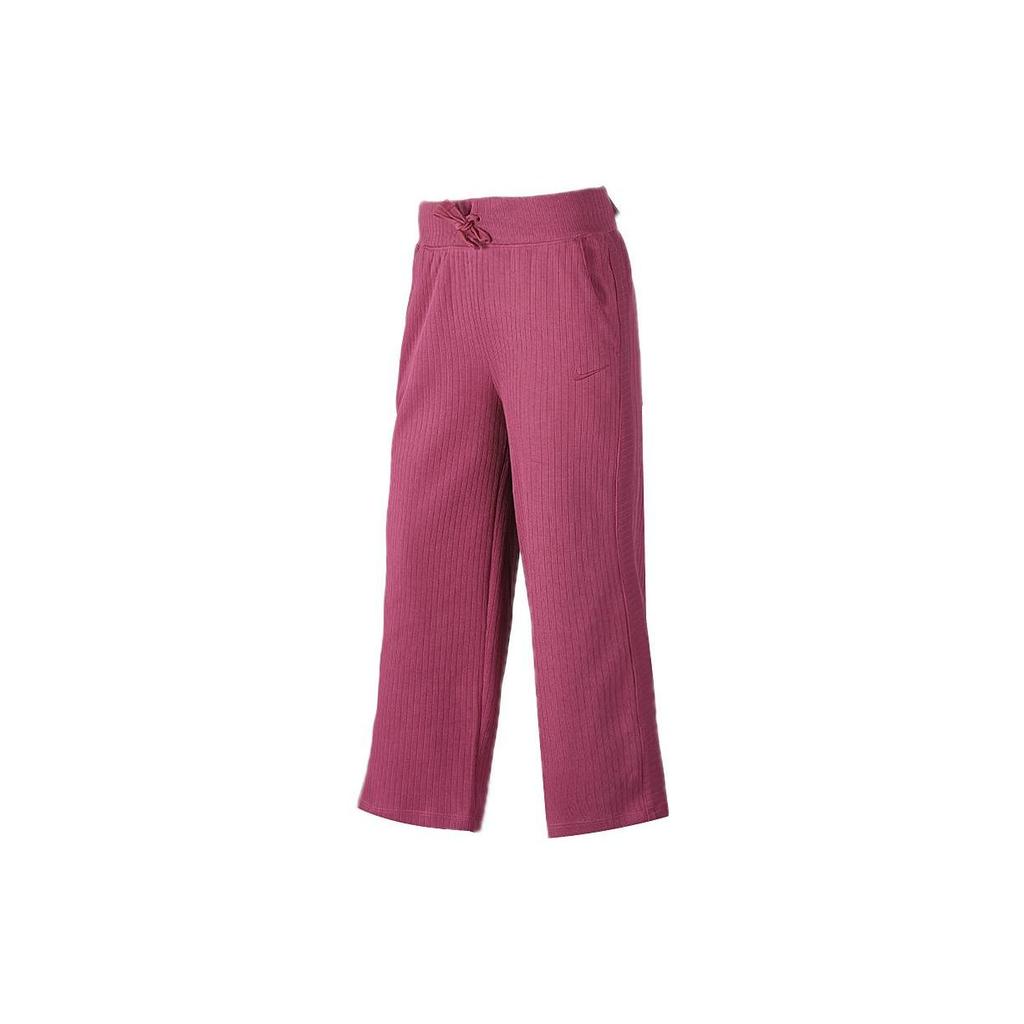 Nike Solid Color Logo Print Lace-Up Knitted Wide-Leg Trousers Women bottoms Pink CJ2666-528