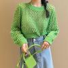 Y2K Harajuku Hollow Out Knit Pullovers Crewneck Autumn Vintage Solid Color Tops Fashion Retro Smock Sweater