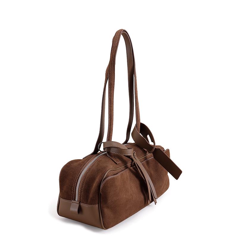 Women's Suede Duffel Bag – Brown Travel Handbag with Zipper Closure, Soft Leather Shoulder Bag for Gym, Weekend or Daily Use