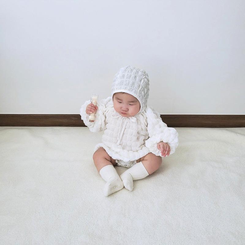 2024 Wiosna i Jesień, kombinezon dla niemowląt i dziewczynek z tkaniny bąbelkowej, waflowy - ubranko do wspinaczki dla noworodka.