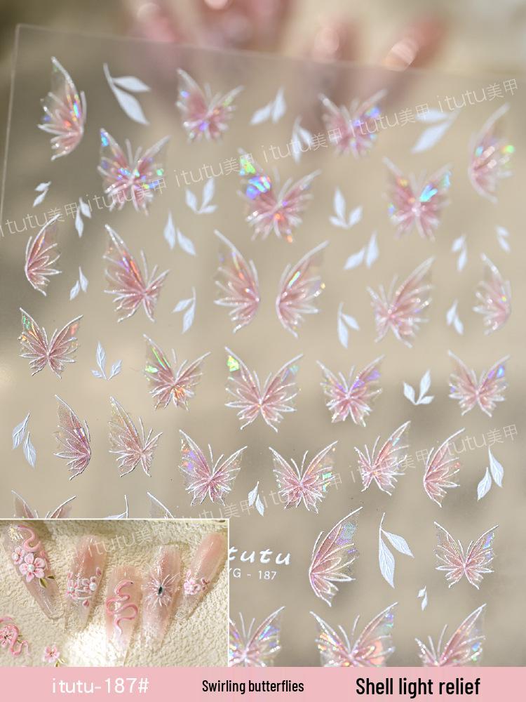 

Peach Blossom Snake & Butterfly Nail Stickers - Pink Flowers & Iridescent Shell Patterns