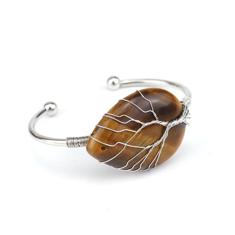 Handmade Copper Wire Wound Natural Crystal Amethyst Water Drop Bracelet Bracelet Bracelet Rough Stone Crystal Bracelet B25