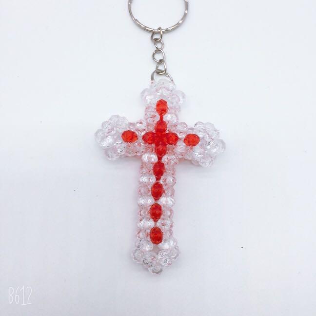 Handmade Acrylic Beaded Cross Keychain Charm