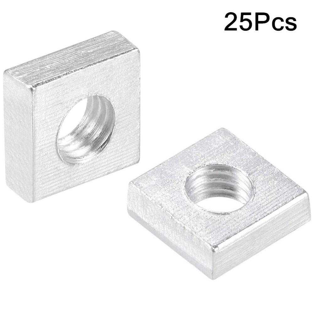 25 ცალი ნახშიროვანი ფოლადის M6 თხილი 3მმ/4მმ სიმაღლის თხილების ნაკრები მძიმე დატვირთვის კვადრატული თხილი