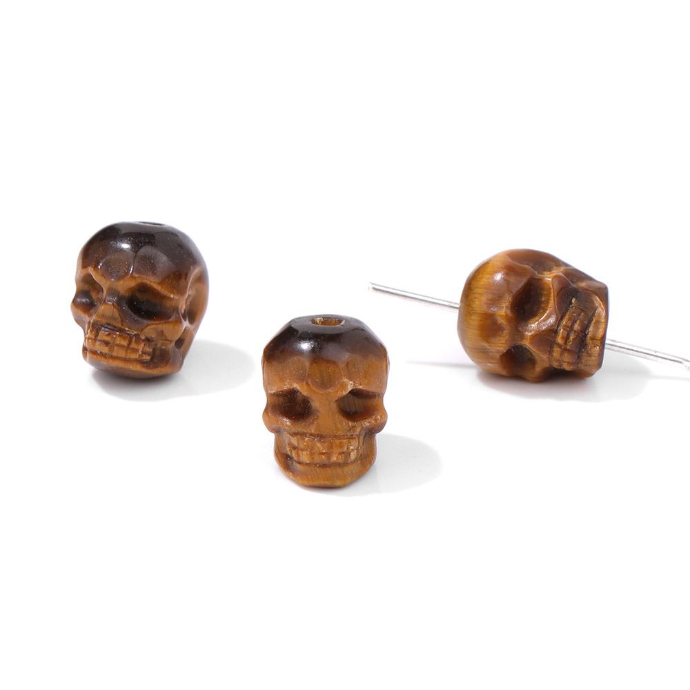 Mini Skull Head Statue Natural Stone Spacer Beads Charm Healing Crystals Reiki Carved Witchcraft Figurine Mineral Accessory Gift