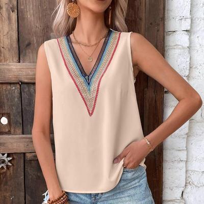 Sleeveless Lace Pullover Chiffon Shirts Women 2023 Summer Fashion Elegant Blouses Women Casual V Neck Loose Tops Blusas 25801