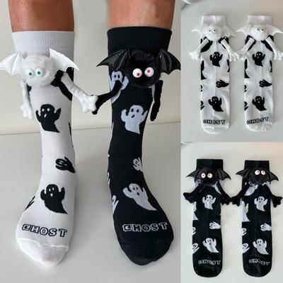 Women's Halloween Socks Cute No Magnetic Hand In Hand Socks And White Middle Tube Cartoon Socks