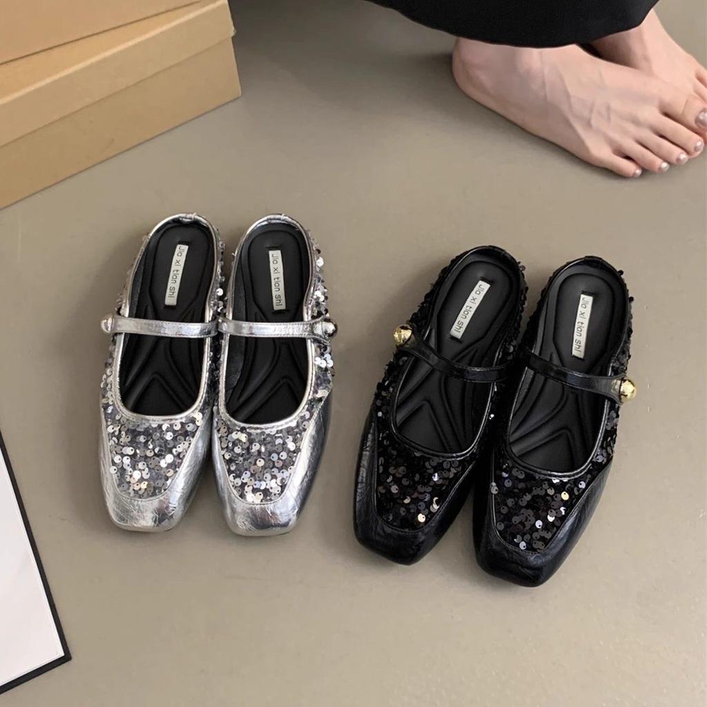 Baotou Half Slippers Female Spring and Summer Outer Wear Fairy Evening Shoes Mary Jane Single Shoes Sandals
