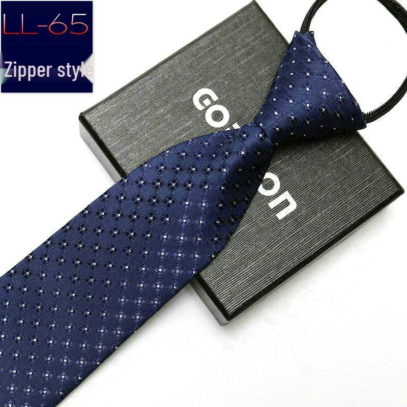 Men's No-Iron Zipper Striped Formal Tie with Logo, 8cm