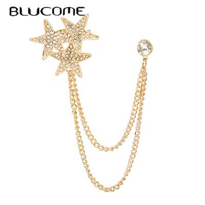 Nueva Moda Broche de Cadena con Pines de Estrella Brillante para Mujer para Abrigo Traje Solapa Pines Regalo de Año Nuevo
