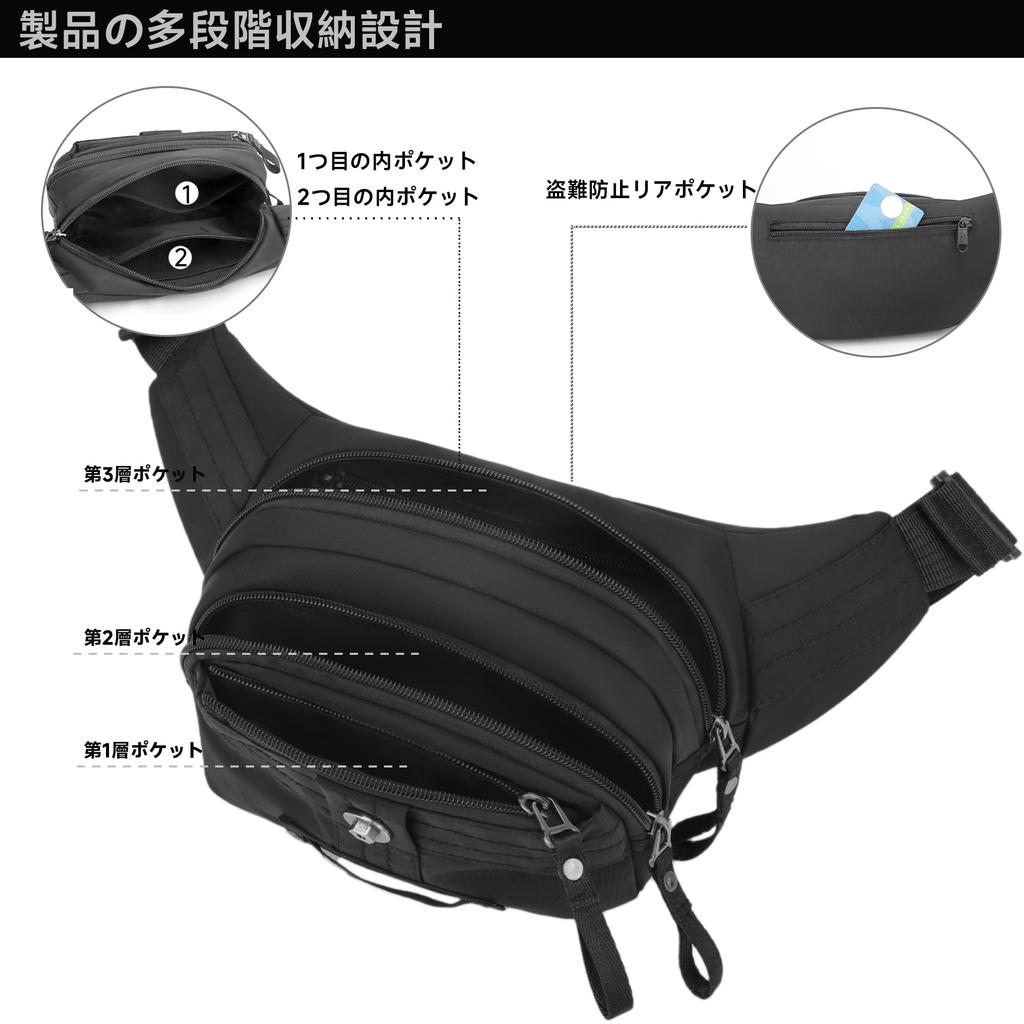 YOWUBA Waist Crossbody Work Large Shoulder Multifunctional for and Work Men's Bag, Bag, Bag, Capacity, Waterproof, Bag, Fishing, Travel, (Black)