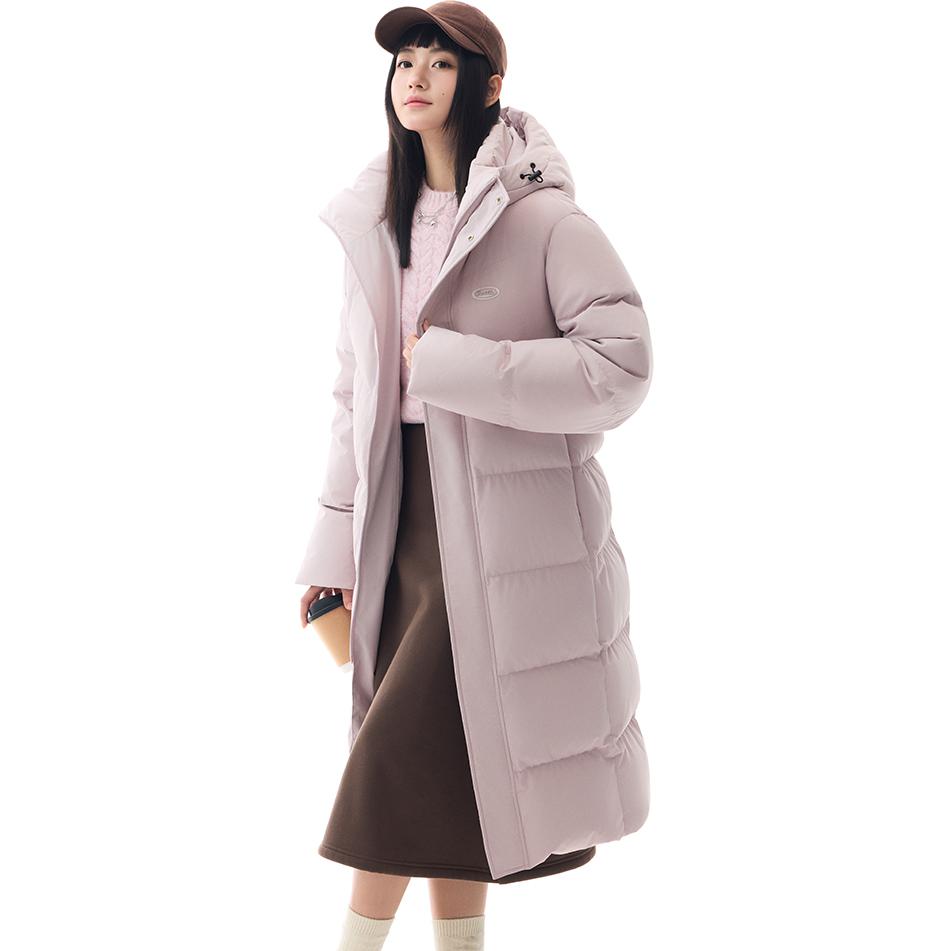 Anta Cappotto Lungo con Cappuccio Imbottito in Piumino d'Anatra Caldo Veloce Unisex Capospalla Rosa Minerale 972448902-4