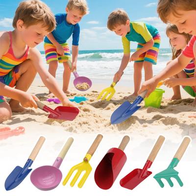 Children's Beach Toys 6 Piece Children's Gardening Tools Beach Toy Set Metal Gardening Tools With Sturdy Wooden Handles