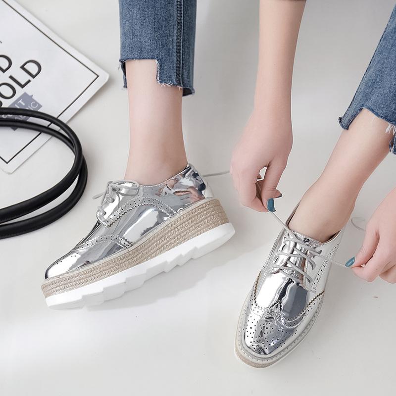 Fashion Brock Carved Small Leather British Style Lace-up Platform Muffin Shoes Slope Heel Single Shoes Casual Shoes  HZB-2931-9