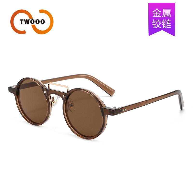Two circles, fashionable small round frame, retro sweet and cool sunglasses, European and American design sense, double beam trendy sunglasses T