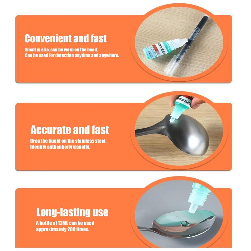 12ml Stainless Steel Test Reagent Analysis Rapid Liquid Tableware Testing Agent For Laboratory Home Cookware Cutlery Industrial