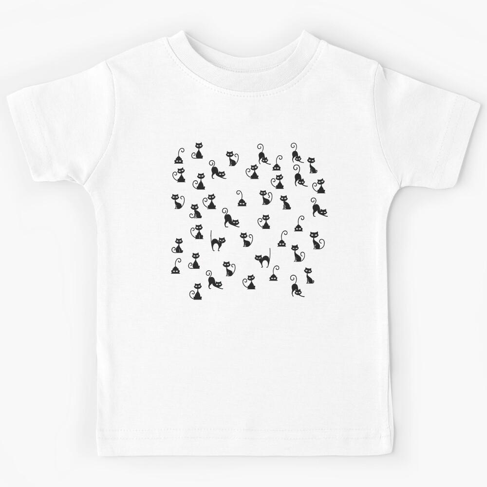Elegant Black Cat Pattern – Minimalist Cat Lover Design Kids T-Shirt 150