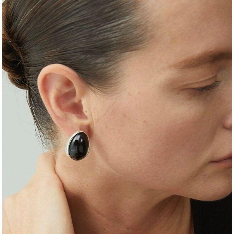 Niche Style Necklace Earrings Female Large Oval Black Agate Small Stud Earrings