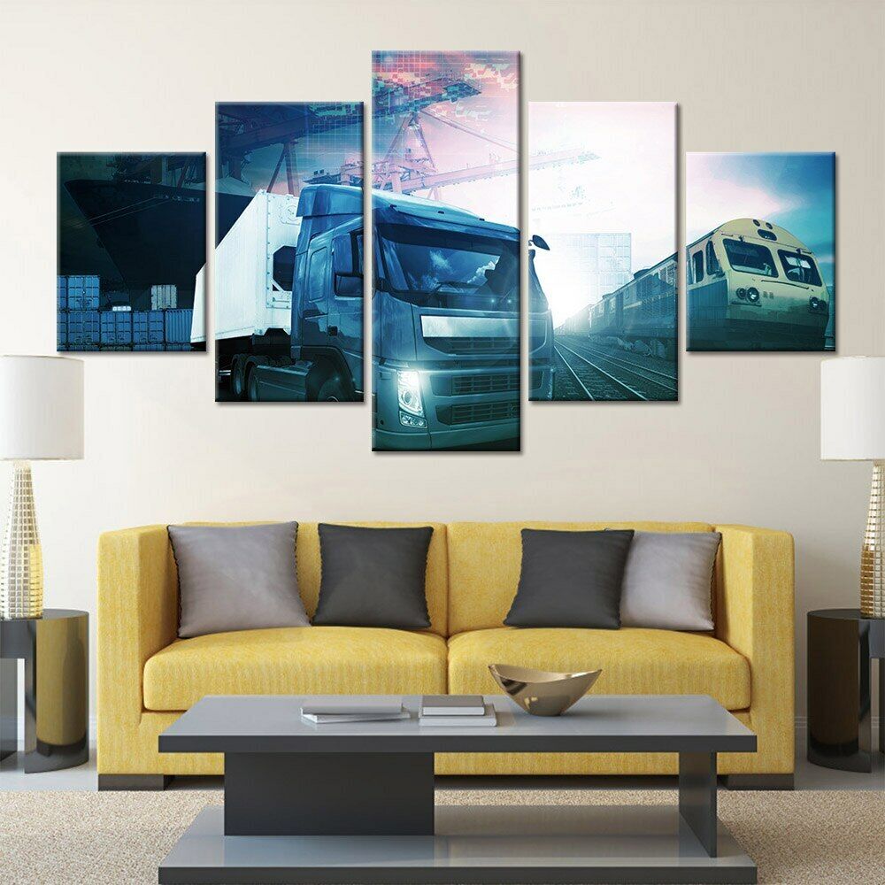 5Pcs Transport Train Truck Port 5 Pieces Pictures Canvas Art 5 Panel Room Decor Abstract Paintings Wall Poster HD Print