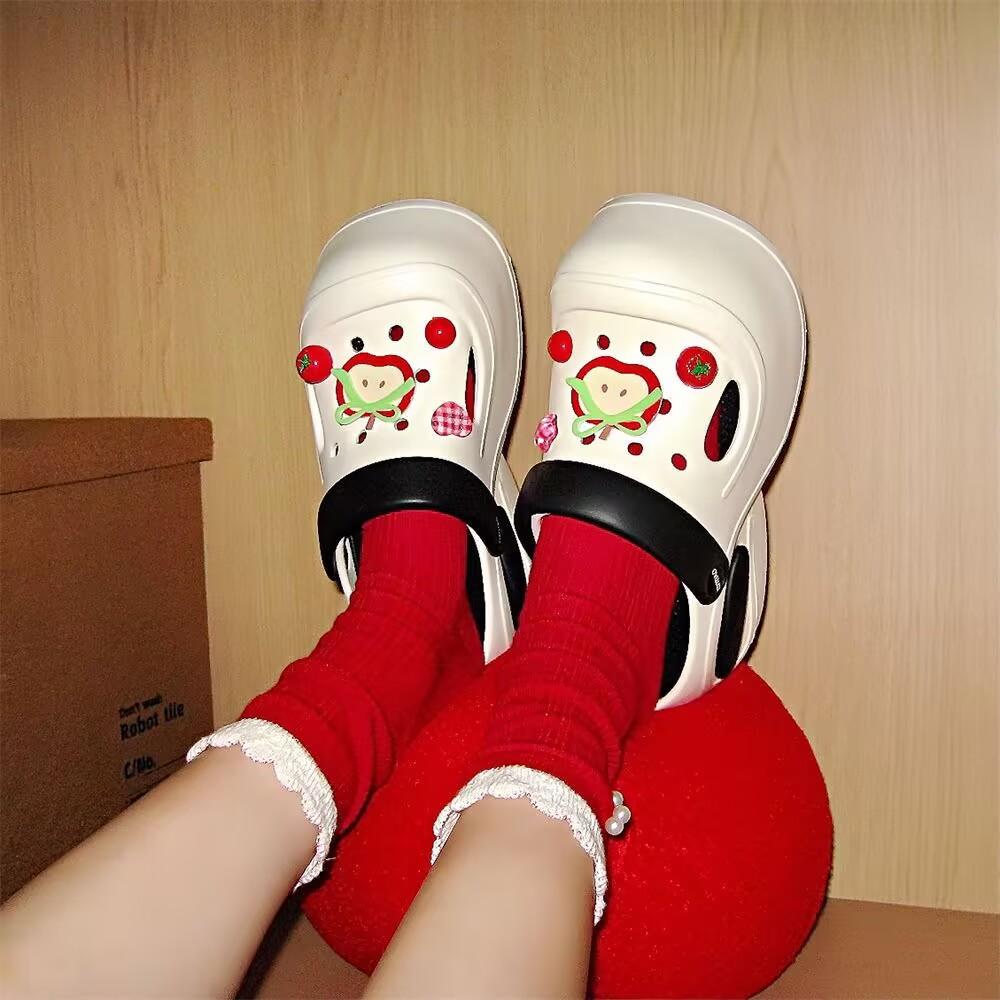 Mote Dame Plattform Tresko Søte DIY Eple Innendørs Gate Tøfler Tykk Såle Myk EVA Dame Mote Kilesandaler Daglige Gåsko