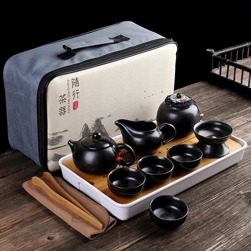 Customize Chinese Kung Fu Teaset Ceramic Portable Teapot Set Outdoor Travel Gaiwan Tea Cups of Tea Ceremony Teacup Fine Gifts
