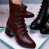 Boots for Women's Autumn and Winter New Fleece Thickened Martin Boots Thick Heel Short Boots Leather Boots for Women