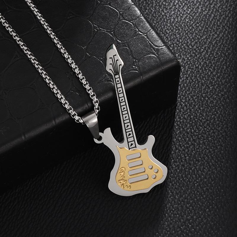 Exquisite High Quality Stainless Steel Electric Guitar Shape Pendant Necklace Men and Women Music Love Rock Jewelry