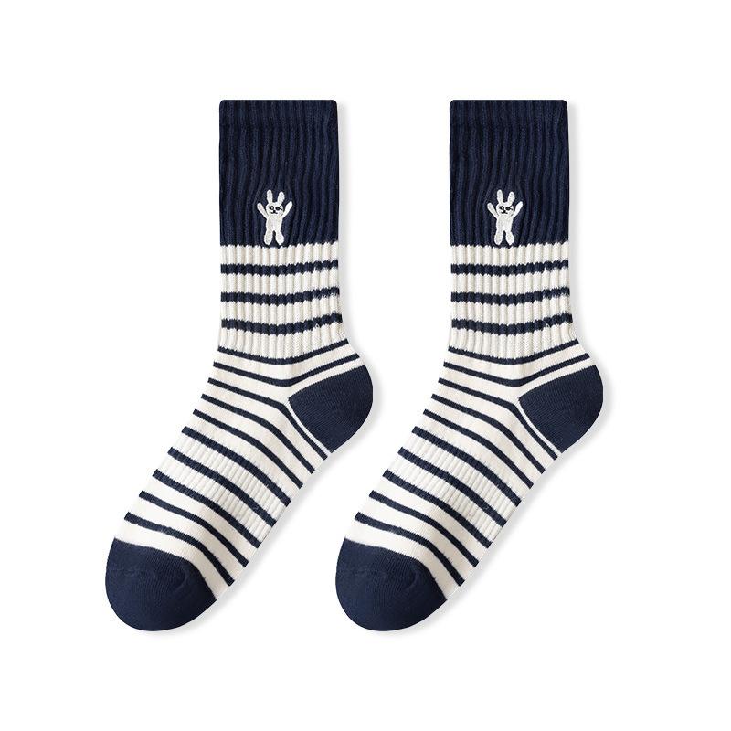 

Женские полосатые носки Минималистичный стиль Вышитый кролик Женские спортивные носки Хлопковые носки