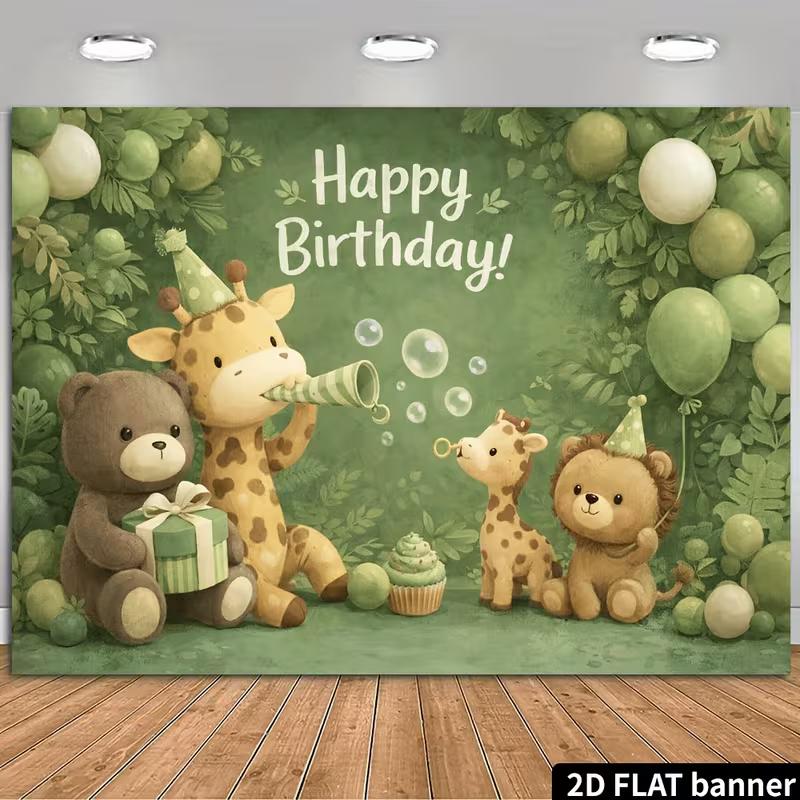 2D Kids Safari Animal Birthday Backdrop Photography Background 47.2x31.5inch/120*80cm