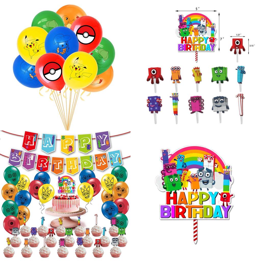 Playful Numberblocks Theme Balloon Pull Flag Set For Joyful Birthday Party Celebrations