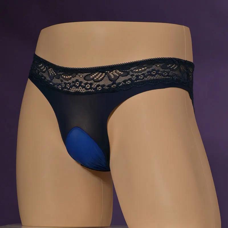 Mutandine di Pizzo Taglia Grande Sissy Pouch da Uomo Lingerie Slip Intimo Elastico a Vita Bassa in Seta Ghiacciata Uomo Gay Morbido Comodo Slip