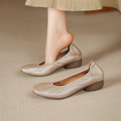 Chaussures légères et confortables à une pédale automne talon bas épais bout pointu semelle souple bouche peu profonde travail professionnel chaussures simples femmes