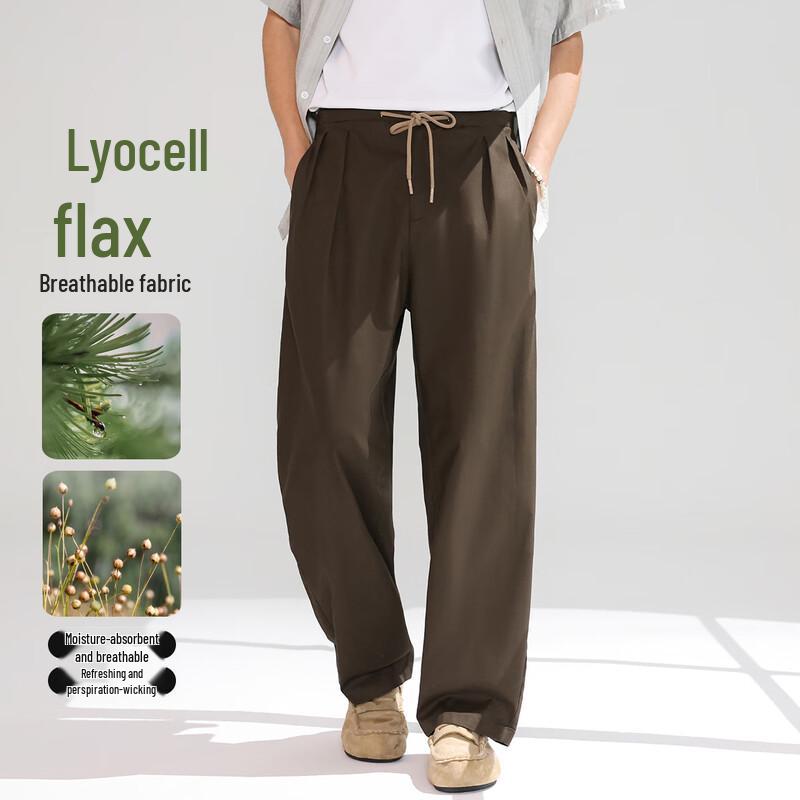 Lanweilong Men s Tencel-Linen Drawstring Casual Pants 2XL