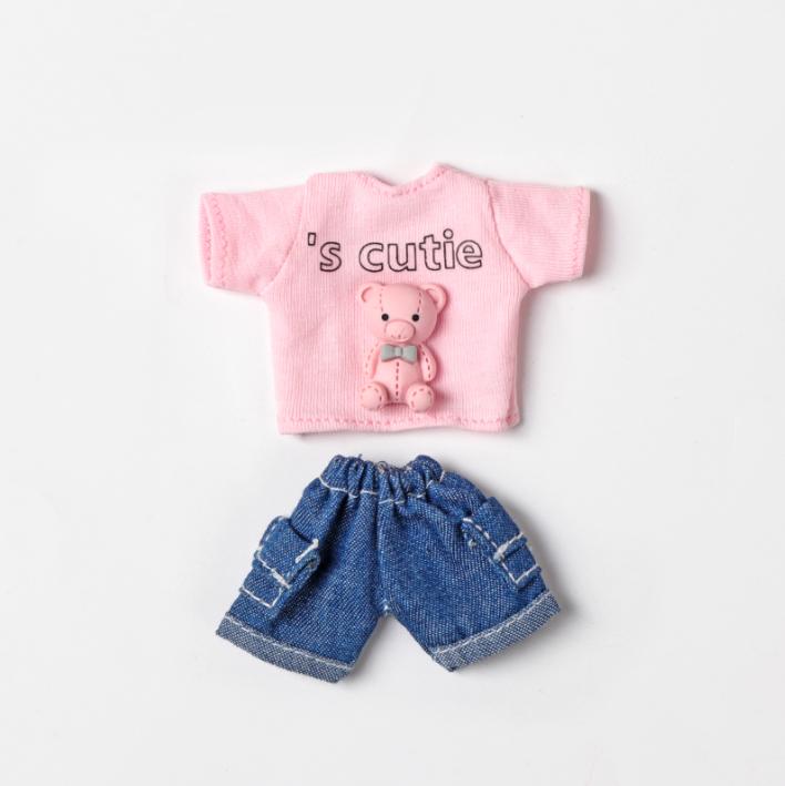 OB11 Puppenkleidung Niedliches Bären-Hasen-Set Kragen Kurzarm-Shorts Mantel für Obitsu11, GSC, YMY, 1/12bjd Kleidung Zubehör